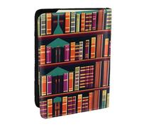 HJLUUFT Library Bookshelf Print Portafoglio passaporto in pelle per uomini e donne, custodia per passaporto da viaggio per famiglia, Nero , Taglia unica