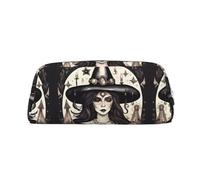 HJLUUFT Magic Witch Witchcraft Bohemian Premium Cross Grain Leather Pencil Box & Makeup Bag - Versatile Storage per penne, cosmetici e altro ancora, Argento, Taglia unica, ARTE