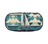 HJLUUFT Ocean Barca a vela stampa astuccio semplice robusto multifunzionale matita borsa ufficio cancelleria organizzatore