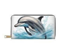 HJLUUFT Ocean Dolphin Looking at You Elegante portafoglio da donna - Porta carte di credito sottile e minimalista, in similpelle, cerniera in metallo, bianco, Taglia unica, classico