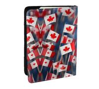 HJLUUFT Portafoglio passaporto in pelle con stampa di molte piccole bandiere canadesi per uomini e donne, custodia per passaporto da viaggio per famiglia, Nero , Taglia unica