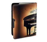 HJLUUFT Portafoglio passaporto in pelle con stampa di pianoforte, violino e note musicali, per uomini e donne, custodia per passaporto da viaggio per famiglia, Nero , Taglia unica