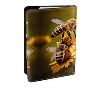 HJLUUFT Portafoglio per passaporto in pelle con stampa di api e fiori rurali per uomini e donne, custodia per passaporto da viaggio per famiglia, Nero , Taglia unica