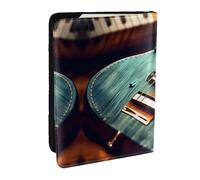 HJLUUFT Portafoglio per passaporto in pelle con stampa di chitarra musicale, per uomini e donne, custodia per passaporto da viaggio per famiglia, Nero , Taglia unica