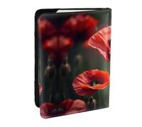 HJLUUFT Portafoglio per passaporto in pelle con stampa di papaveri rossi, per uomo e donna, custodia per passaporto da viaggio per famiglia, Nero , Taglia unica
