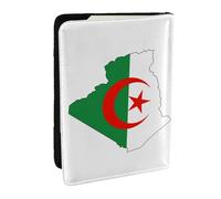 HJLUUFT Portafoglio per passaporto in pelle con stampa mappa della bandiera dell'Algeria per uomo e donna, custodia per passaporto da viaggio per famiglia, Nero , Taglia unica