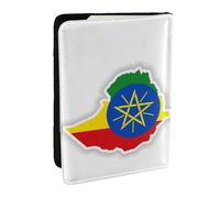 HJLUUFT Portafoglio per passaporto in pelle con stampa mappa della bandiera dell'Etiopia per uomo e donna, custodia per passaporto da viaggio per famiglia, Nero , Taglia unica