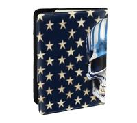 HJLUUFT Portafoglio per passaporto in pelle con stampa teschio a righe blu per uomo e donna, custodia per passaporto da viaggio per famiglia, Nero , Taglia unica