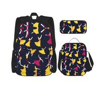 HJLUUFT Pratico set di 3 zaini da ballo per sala da ballo, con astuccio per il pranzo e astuccio per studenti, zaino e portapranzo