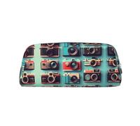 HJLUUFT Retro Cool Camera Collection Premium Cross Grain Leather Pencil Box & Makeup Bag - Versatile Storage per penne, cosmetici e altro, Argento, Taglia unica, ARTE