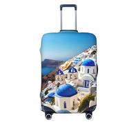 HJLUUFT Santorini - Copertura per bagagli da viaggio con stampa con isola greca e vista sul mare, lavabile, antigraffio, Nero , L