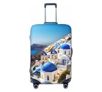 HJLUUFT Santorini - Copertura per bagagli da viaggio con stampa con isola greca e vista sul mare, lavabile, antigraffio, Nero , L