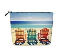 HJLUUFT Scena sulla spiaggia con sedie stampate, trousse da viaggio per articoli da toeletta, borsa da trucco da donna, organizer per cosmetici, accessori per articoli da toeletta, nero, taglia unica,