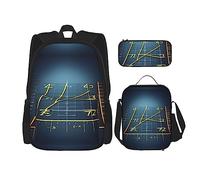 HJLUUFT Set di 3 zaini con formula matematica, grande borsa per la scuola con portapranzo e astuccio, set zaino, elegante e pratico