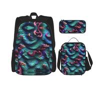 HJLUUFT Set di 3 zaini con stampa a squame di drago magico 3D, spazioso zaino per la scuola con borsa per il pranzo e astuccio - elegante e pratico
