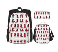 HJLUUFT Set di 3 zaini con stampa da sala da ballo - spaziosa borsa per la scuola con borsa per il pranzo e astuccio - elegante e pratico