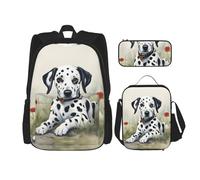 HJLUUFT Set di 3 zaini con stampa dalmata, spaziosa borsa per la scuola con borsa per il pranzo e astuccio, elegante e pratico