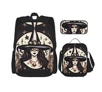 HJLUUFT Set di 3 zaini con stampa magica stregoneria bohémien, spaziosa borsa per la scuola con borsa per il pranzo e astuccio per matite - elegante e pratico