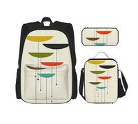 HJLUUFT Set di 3 zaini con stampa moderna di metà secolo - spaziosa borsa per la scuola con borsa per il pranzo e astuccio - elegante e pratico
