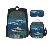 HJLUUFT Set di 3 zaini Hammerhead Sharks, grande borsa per la scuola con portapranzo e astuccio, set zaino, elegante e pratico