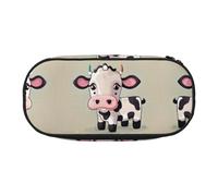 HJLUUFT Simpatico astuccio bianco con stampa mucca semplice e robusta borsa multifunzionale per cancelleria da ufficio