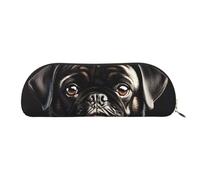 HJLUUFT Simpatico astuccio semicircolare con cane carlino nero, elegante astuccio e borsa per il trucco leggera, adatta per ufficio, vita e viaggi, Oro, Taglia unica, Arte