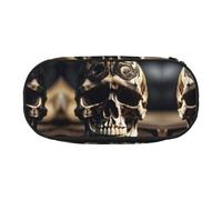 HJLUUFT Skull Rock Roll Skeleton Bone stampa astuccio semplice robusto multifunzionale matita borsa ufficio cancelleria organizzatore