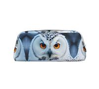 HJLUUFT Snowy Owl Eyes - Astuccio per matite e trousse in pelle con motivo a grana incrociata, versatile per penne, cosmetici e molto altro ancora, Argento, Taglia unica, ARTE