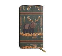 HJLUUFT The Lodge Bear Deer - Portafogli da donna, elegante portafoglio da donna, in finta pelle, cerniera in metallo, sottile e compatto, pochette da donna, nero, Taglia unica, classico