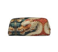 HJLUUFT The White Dragon and the Moon - Astuccio in pelle semicircolare per penne da viaggio, trucco, ideale per matite, trucchi e oggetti quotidiani