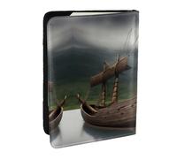 HJLUUFT Vikings - Custodia per passaporto, in pelle, con stampa a forma di barca, per uomo e donna, da viaggio, per famiglia, Nero , Taglia unica