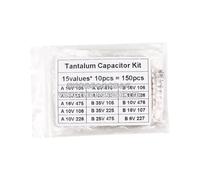 HJNAOKGWHQ 150Pcs Tantalum Capacitor Assortment Kit 15Values Each 10Pcs 1Uf-220Uf 2.2Uf 4.7Uf 10Uf 47Uf A/B Case Tan Capacitance Set diy