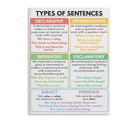 HJNAOKGWHQ Grammar Chart Poster Types of Sentences Educational Wall-Art for English Language Learning Homeschool Classroom Display(Unframed,16x24inch(40x60cm))
