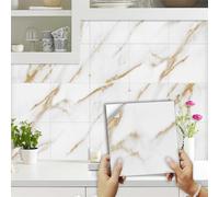 HJOSWVNS Adesivi Murali Oro Marrone Bianco PVC Impermeabili Adesivi Murali Cucina Durevoli 30x30cm/10 Pcs
