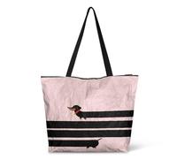 HJOSWVNS Borsa Mare Donna Cane Nero Rosa Tote Bag Poliestere Borsa Spiaggia Donna Lavabile Borse Mare Riusabile Tote Bag Università Pieghevole Beach Bag con Cerniera Shopper Tela 36x37x14.5cm/2