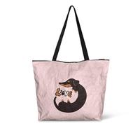 HJOSWVNS Borsa Mare Donna Cane Rosa Nero Tote Bag Poliestere Borsa Spiaggia Donna Lavabile Borse Mare Riusabile Tote Bag Università Pieghevole Beach Bag con Cerniera Shopper Tela 36x37x14.5cm/2