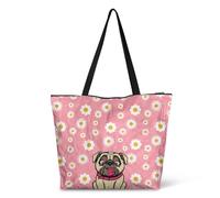 HJOSWVNS Borsa Mare Donna Carino Fiore Cane Tote Bag Poliestere Borsa Spiaggia Donna Lavabile Borse Mare Riusabile Tote Bag Università Pieghevole Beach Bag con Cerniera Shopper Tela 36x37x14.5cm/1