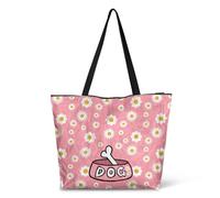HJOSWVNS Borsa Mare Donna Fiore Rosa Cane Tote Bag Poliestere Borsa Spiaggia Donna Lavabile Borse Mare Riusabile Tote Bag Università Pieghevole Beach Bag con Cerniera Shopper Tela 36x37x14.5cm/2