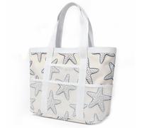 HJOSWVNS Borsa Mare Grande Stella Del Mare Beige Borsa Mare Donna Resistente Beach Tote Bag Spiaggia Con Zip Shopping Bag Donna Borse Mare Pieghevole Leggera Borsone Piscina Viaggio 33x32cm/2 Pezzi