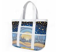 HJOSWVNS Borsa Mare Grande Stelle Blu Dorate Borsa Mare Donna Resistente Beach Tote Bag Spiaggia Con Zip Shopping Bag Donna Borse Mare Pieghevole Leggera Borsone Piscina Viaggio 33x32cm/3 Pezzi