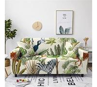 HJOSWVNS Copridivano 3 Posti Zebra Con Foglie Verdi Copridivano Con Penisola Altamente Elastico Poliestere Spandex Copri Divano Universale Divano Letto Angolare per Soggiorno