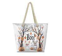 HJOSWVNS Tote Bag Donna Cane Albero Zucca Borse Mare Poliestere Borsa Tote Donna Lavabile Borsa Spesa Riusabile Beach Bag Pieghevole Borse Tote con Cerniera Shopping Bags 36x37x14.5cm/2