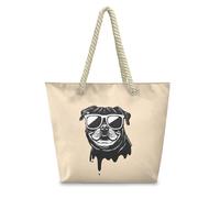 HJOSWVNS Tote Bag Donna Cane Nero Beige Borse Mare Poliestere Borsa Tote Donna Lavabile Borsa Spesa Riusabile Beach Bag Pieghevole Borse Tote con Cerniera Shopping Bags 36x37x14.5cm/1