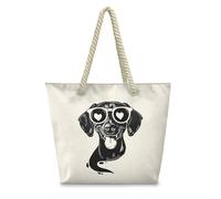 HJOSWVNS Tote Bag Donna Cuore Nero Cane Borse Mare Poliestere Borsa Tote Donna Lavabile Borsa Spesa Riusabile Beach Bag Pieghevole Borse Tote con Cerniera Shopping Bags 36x37x14.5cm/2