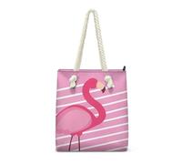 HJOSWVNS Tote Bag Donna Strisce Rosa Flamingo Borse Mare Poliestere Borsa Tote Donna Lavabile Borsa Spesa Riusabile Beach Bag Pieghevole Borse Tote con Cerniera Shopping Bags 36x37x14.5cm/1
