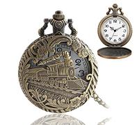 HJtRTDF orologio da tasca， Orologio da tasca classico al quarzo scolpito con catena corta for uomo e donna, modello treno a vapore 3D