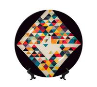 HJTRW Bone China Piatto decorativo Artigianato Arte Piatto decorativo in ceramica con espositore Ornamento in ceramica Triangolo Geometrico Rotondo Piatti piani da appendere alla parete per Home