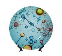 HJTRW Bone China Piatto decorativo Artigianato in ceramica Piatto decorativo con espositore Ornamento in ceramica Astrazione biologia chimica Piatti piani rotondi da appendere alla parete per casa