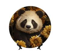 HJTRW Bone China Piatto decorativo Artigianato in ceramica Piatto decorativo con espositore Ornamento in ceramica Simpatico girasole Piatti rotondi da appendere alla parete per casa ufficio