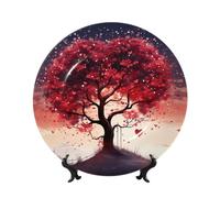 HJTRW Bone China Piatto decorativo Artigianato in ceramica Piatto decorativo con espositore Ornamento in ceramica Albero dell'amore Piatti rotondi da appendere alla parete per casa ufficio decorazione